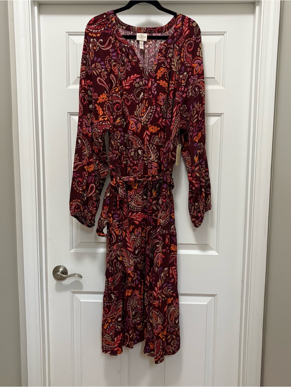 St. John's Bay Womens Long Sleeve MIDI A-Line Dress Plus Size 3X Ruby Paisley